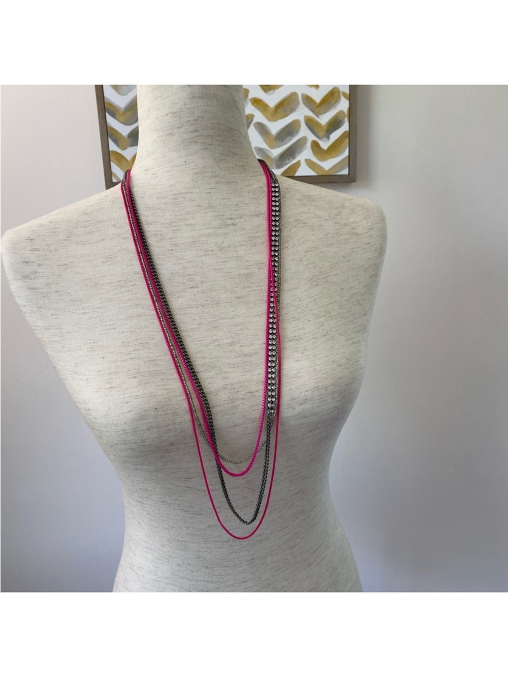 1937 by madewell rhinestone hot pink chain necklace multi strand layer